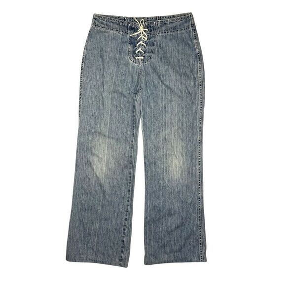 Vintage lei Juniors 7 Lace Up Flare Low Rise Jeans Light Wash Denim Y2K - Picture 1 of 7